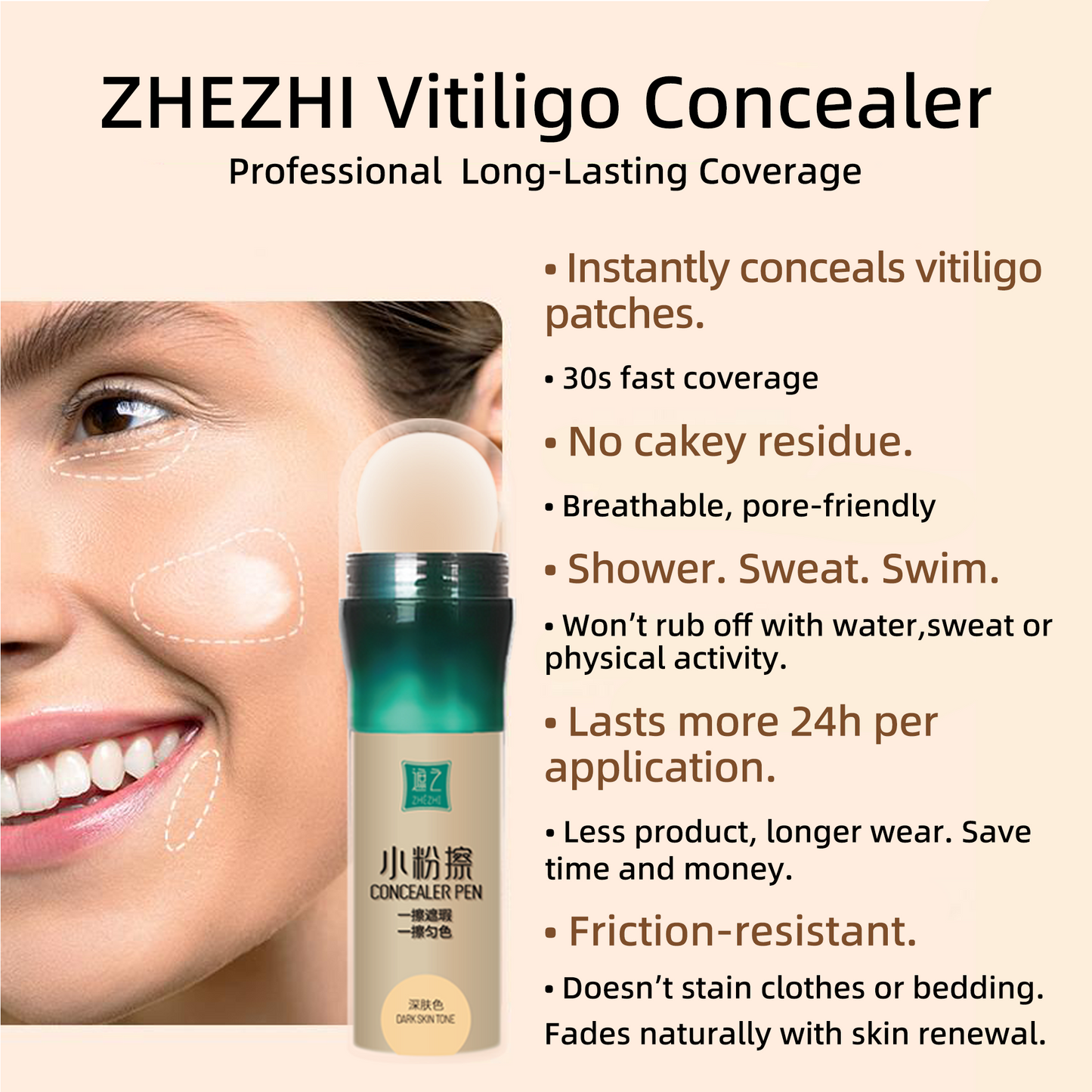 ZHEZHI Flawless Eraser – Edge-Blending & Refining Stick for Vitiligo, Scars & Skin Imperfections