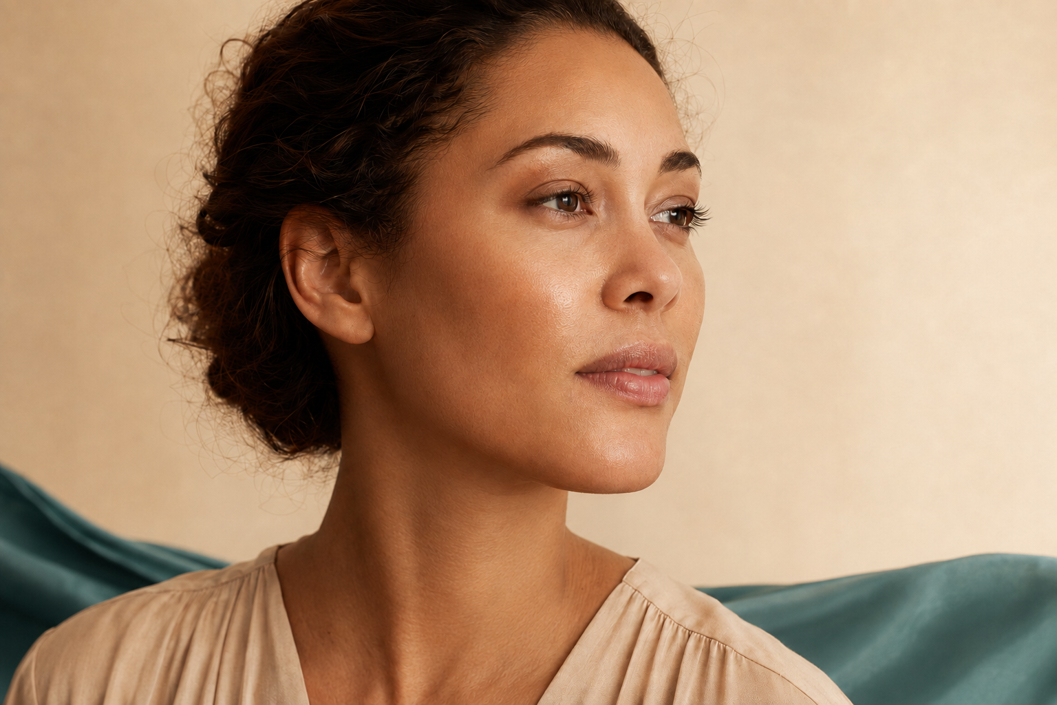 Woman after natural-looking cosmetic coverage with visible skin texture