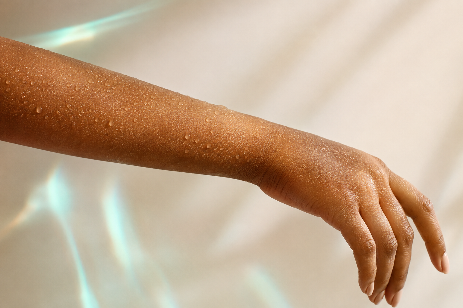 Water beads on natural skin